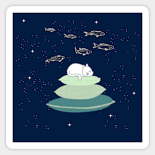 A Cute Sleeping Cat, Dreaming of Hunting Fish Sticker